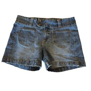 Lee One True Fit Womens Denim Shorts 11/12 Acid Wash Scoop Pockets Double Button